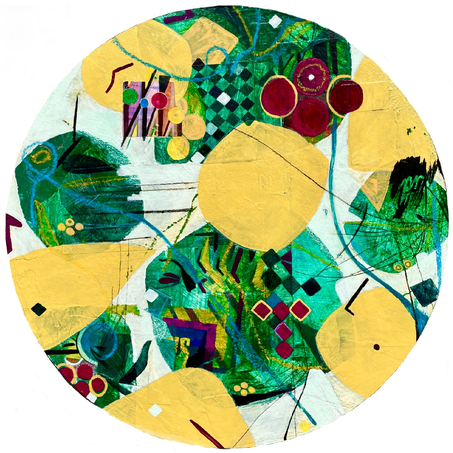 Folk, 2024,Acryl, Tusche, Buntstift, Ölkreide, Papier auf Leinwand, 30x30 cm