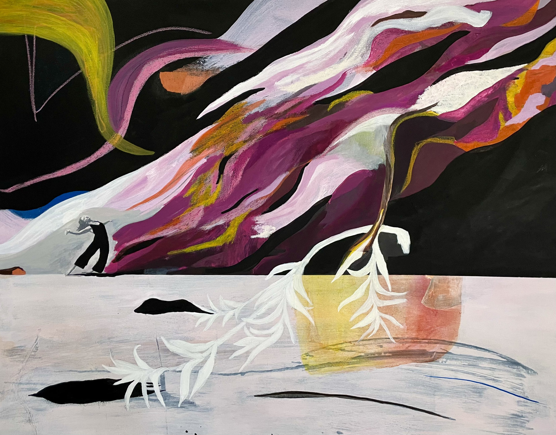 Anja Ehrenberg, Going Far Is Returning, Echo, 100x80 cm, Acryl Oel Tusche Papier auf Leinwand, 2024-25