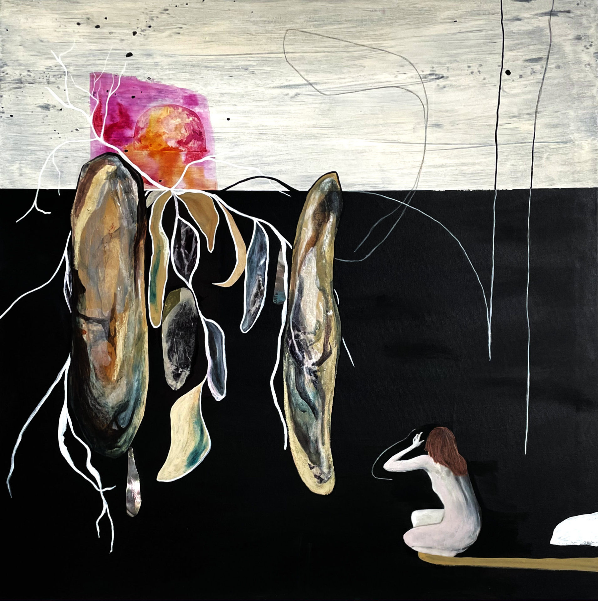 Looking back, Acryl, Papier, Öl, Anja Ehrenberg