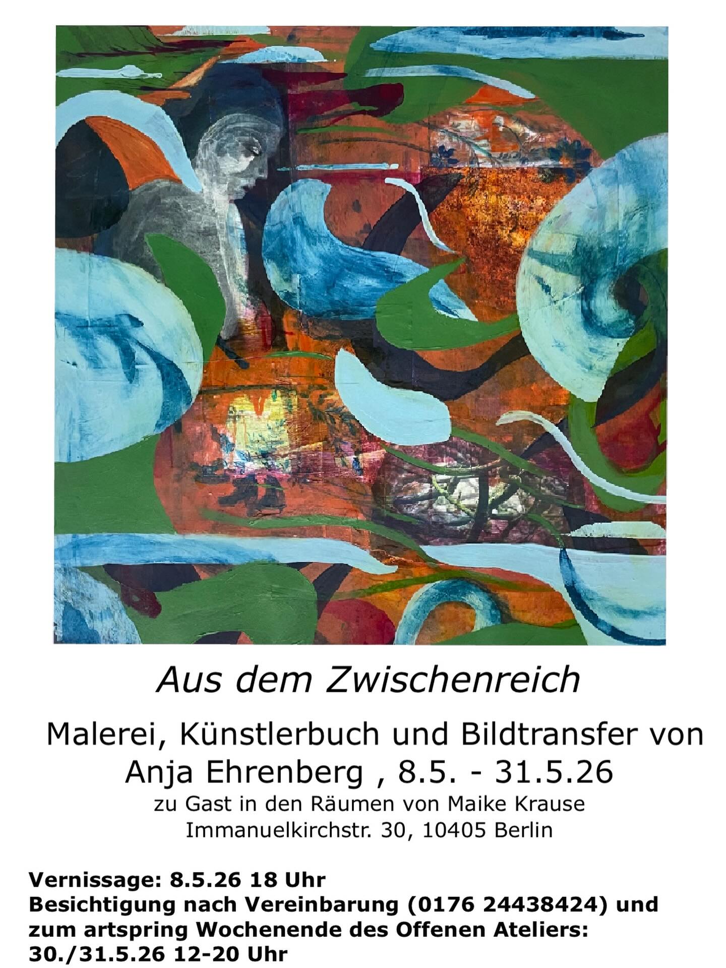 Opening of my exhibition “Aus dem Zwischenreich” in the wonderful space of M. Krause: Friday, 8.5.26, 6pm 
c/o Krause, Immanuelkirchstr. 30, 4th floor left, 10405 Berlin
Happy to see you there!